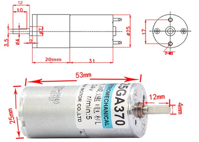 12V 100RPM 30:1 0.65kgfcm DC Gear Motor 5W dimension