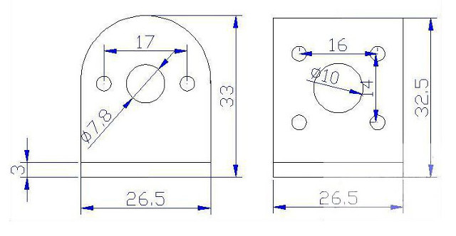 DC Gear Motor Bracket For 25Series dimension