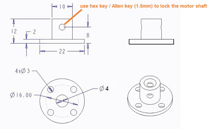 Stainless Steel Key Hub (4mm) dimension