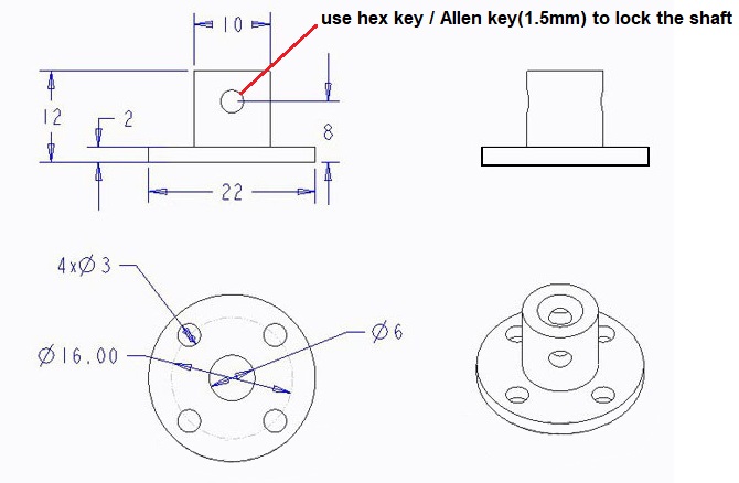Stainless Steel Key Hub (6mm) dimension